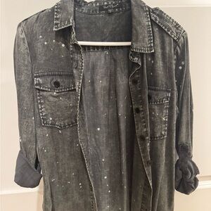 Black Button-Up Shirt with Paint Splatter